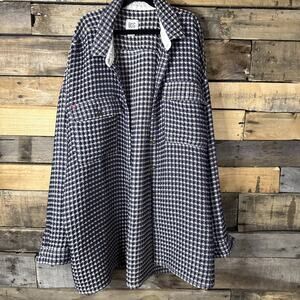 BDG Stanley Waffle Button Down Top Blue, Medium